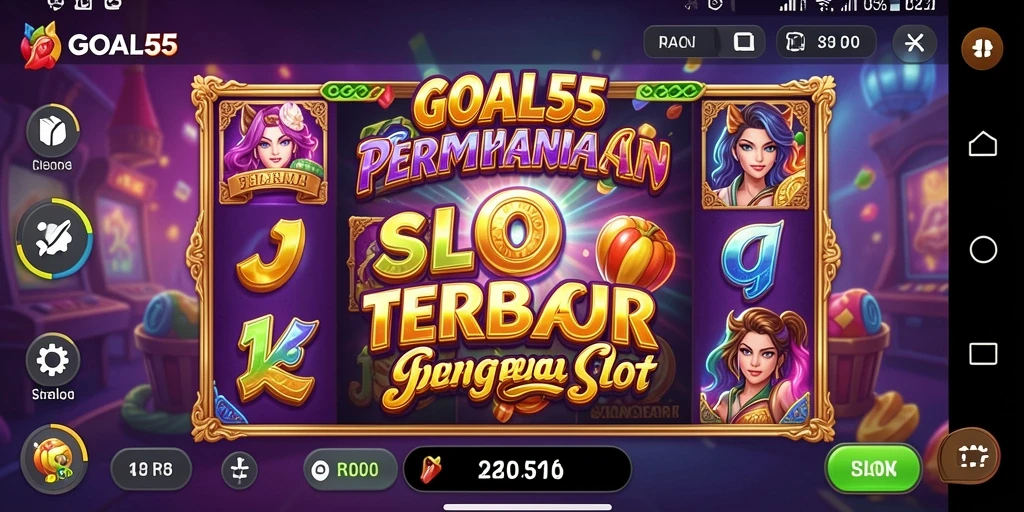 Screenshot gameplay dari GOAL55 menampilkan slot yang penuh warna dan fitur menarik.