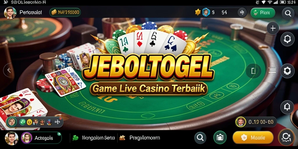 Screenshot gameplay JEBOLTOGEL menunjukkan dealer langsung dan suasana kasino yang nyata.