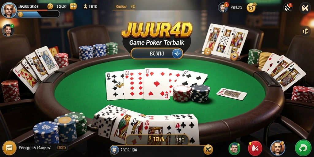 Tampilan gameplay JUJUR4D dengan suasana kartu Poker yang mendebarkan.