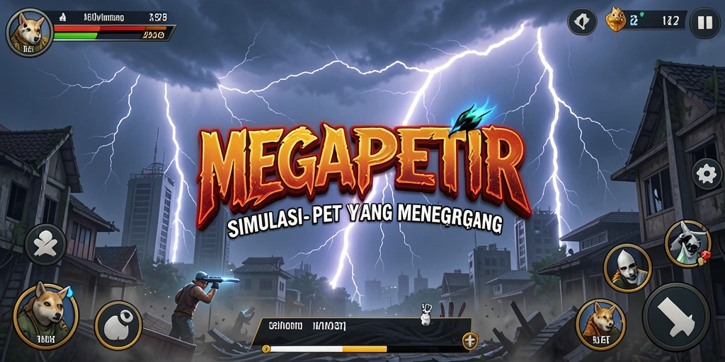Tangkapan layar gameplay <strong>MEGAPETIR</strong> menampilkan petir yang dramatis dan interaksi lingkungan.