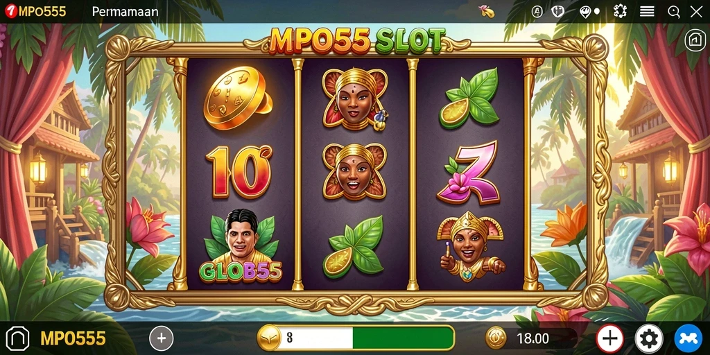 Skrinsut gameplay MPO555 yang menampilkan putaran slot yang mendebarkan.