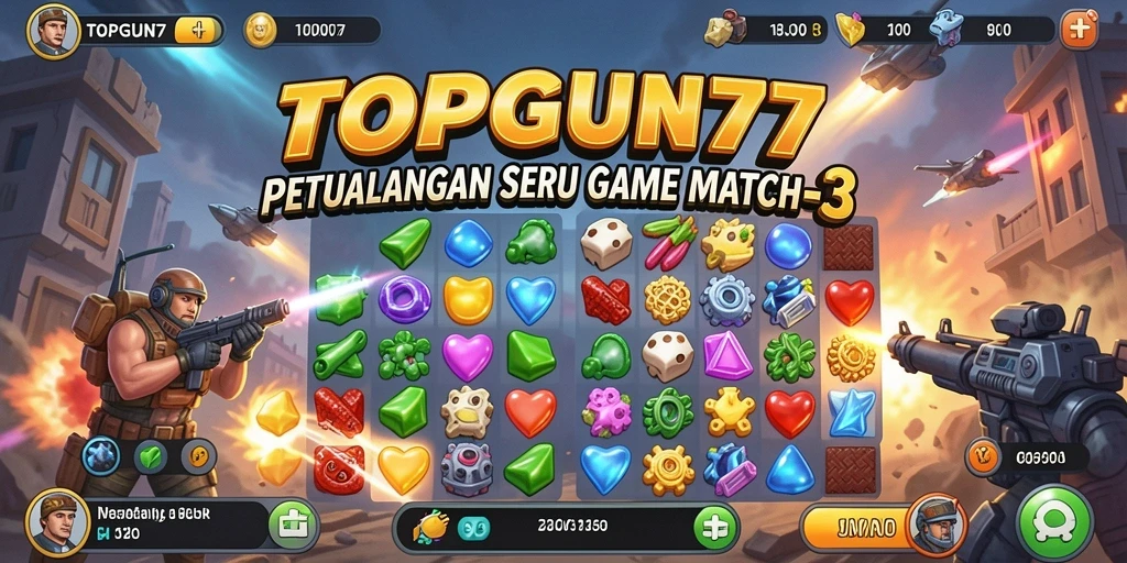 Gameplay Match-3 seru dan menantang di TOPGUN77.