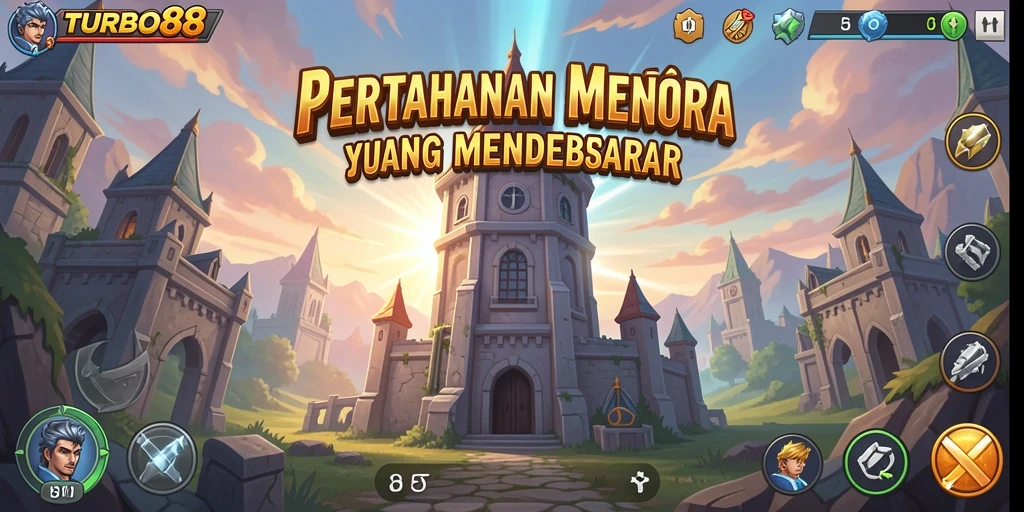 Tangkapan layar TURBO88 menampilkan aksi menegangkan dalam mode Tower Defense.